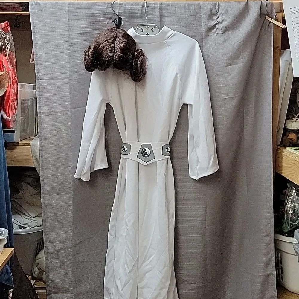 Star Wars Princess Leia 3pc Halloween Costume Wig Dress Belt Women's Medium 8-10 - Picture 4 of 11